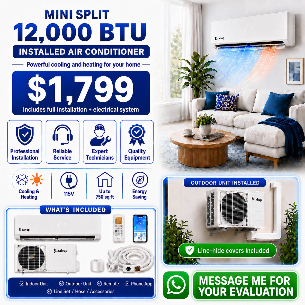 Mini Split 12,000 BTU instalado desde $1,799